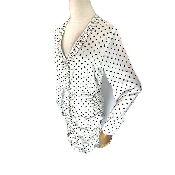 Zara White Black Polka Dot Mini Dress Ruched Draped Size XS Sexy - Picture 3 of 16